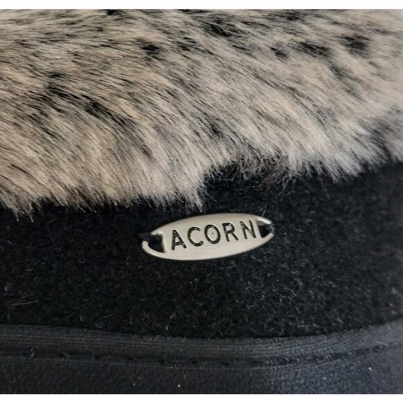 Acorn Chinchilla Collar Black Wool Gray Faux Fur Collar Lining Slippers 9.5/10.5 - Picture 8 of 9